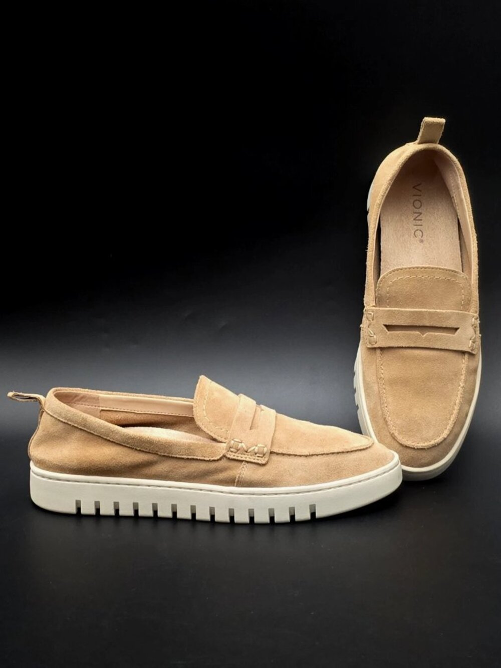 Vionic Uptown Sand Suede Slip-On Loafers Shoes Women's Size 8.5